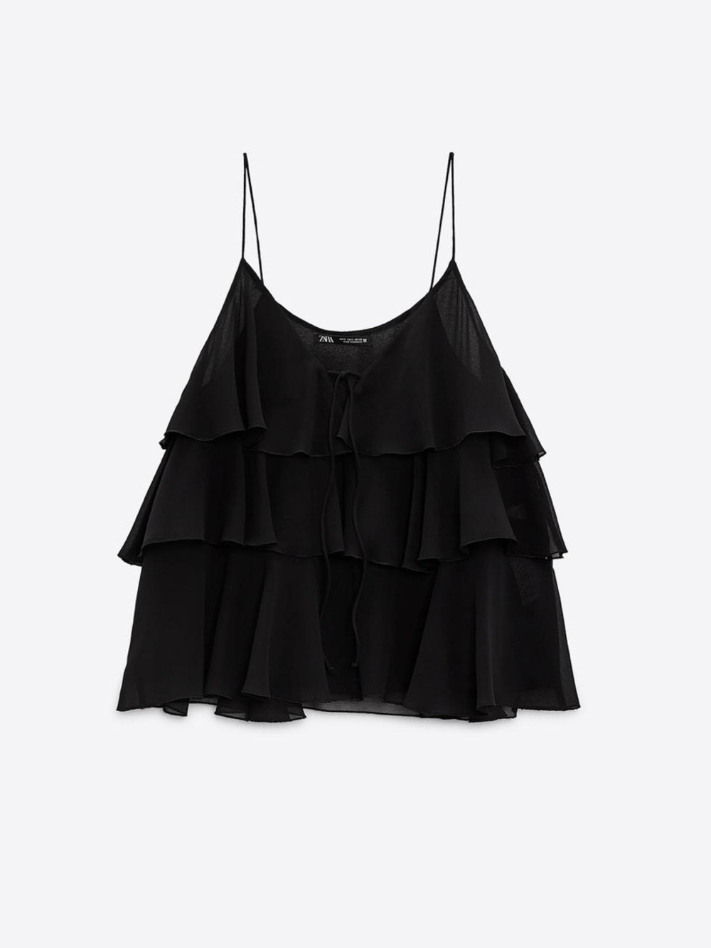 Zara Black Tiered Ruffle Spaghetti-Strap Camisole